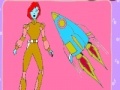 Joc Space Woman and rocket coloring